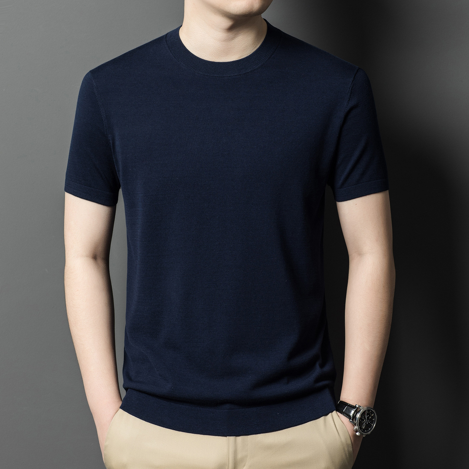 Men's Short-Sleeve Knitted Crew-Neck T-Shirt